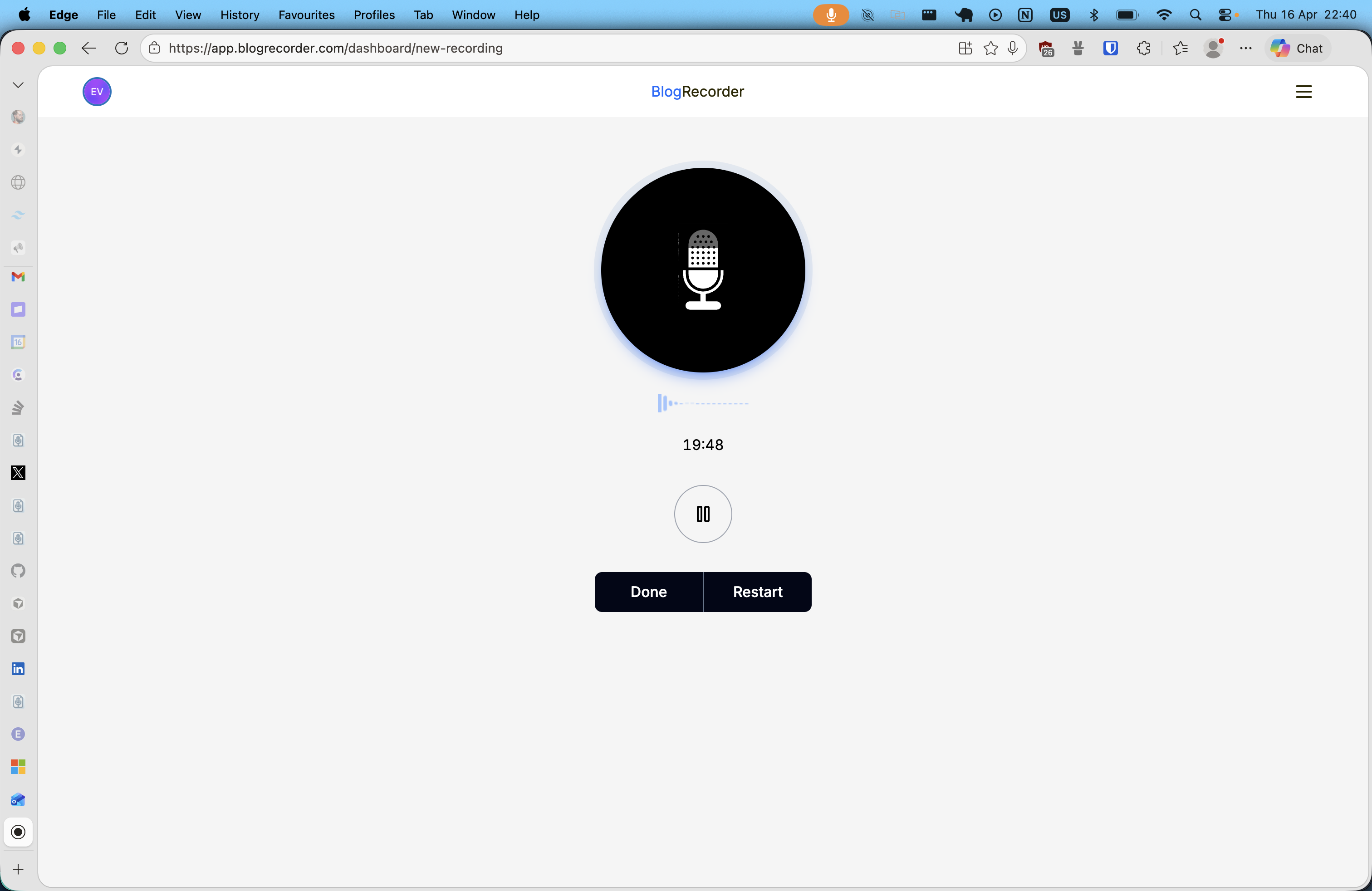 Blog Recorder recording screen